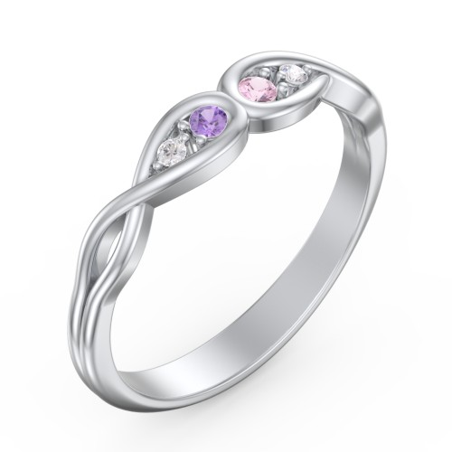 Double Infinity Birthstone Ring with Accents – Sterling Silver with Amethyst, Pink Tourmaline, and White Premium Zirconia