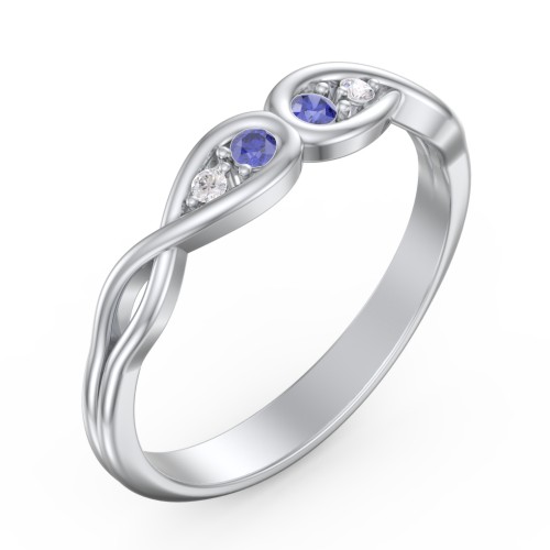 Double Infinity Birthstone Ring with Accents – Sterling Silver with Blue Sapphire and White Premium Zirconia