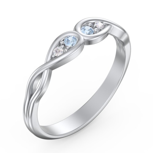 Double Infinity Birthstone Ring with Accents – Sterling Silver with Blue Topaz and Diamond
