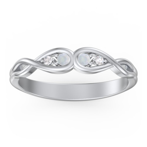 Double Infinity Birthstone Ring with Accents – Sterling Silver with Opal and White Premium Zirconia