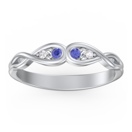Double Infinity Birthstone Ring with Accents – Sterling Silver with Blue Sapphire and White Premium Zirconia