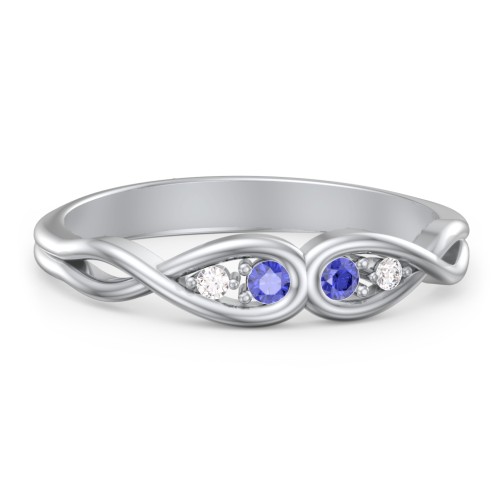 Double Infinity Birthstone Ring with Accents – Sterling Silver with Blue Sapphire and White Premium Zirconia