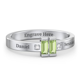 Baguette Birthstone Ring with Accents