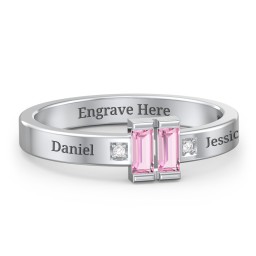 Baguette Birthstone Ring with Accents