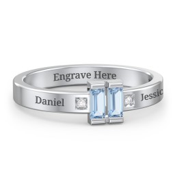 Baguette Birthstone Ring with Accents