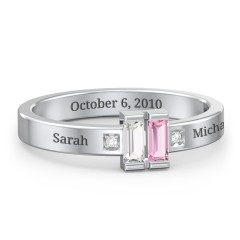 Baguette Birthstone Ring with Accents – 9kt Yellow Gold with Cubic Zirconia, Pink Tourmaline, and White Premium Zirconia