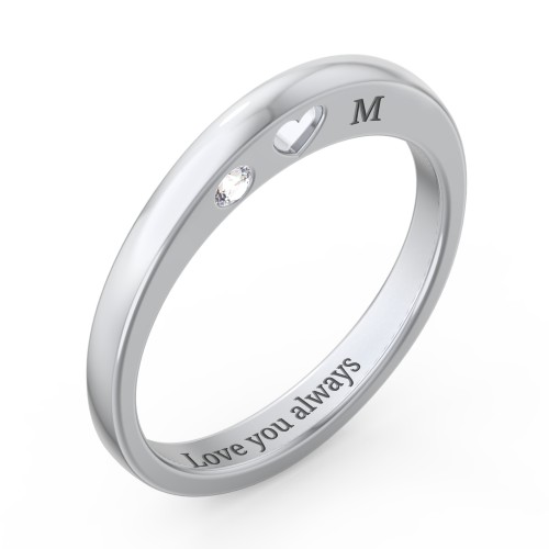 Peekaboo Birthstone Ring with Heart Cut Out – Sterling Silver with Cubic Zirconia