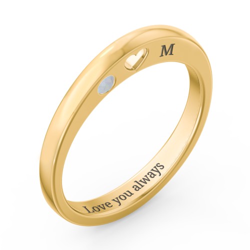 Peekaboo Birthstone Ring with Heart Cut Out – 18K Gold Plated Silver with Opal