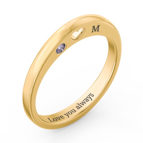 Peekaboo Birthstone Ring with Heart Cut Out – 18K Gold Plated Silver with Alexandrite