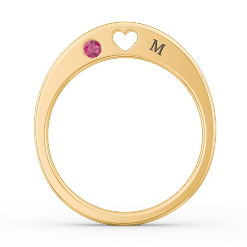 Peekaboo Birthstone Ring with Heart Cut Out – 9kt Yellow Gold with Ruby and Emerald
