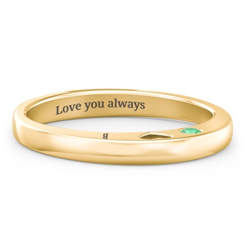 Peekaboo Birthstone Ring with Heart Cut Out – 9kt Yellow Gold with Ruby and Emerald