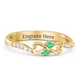 Infinity Heart Ring with Accents in 18K Gold Plated Silver with Emerald and White Premium Zirconia