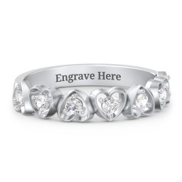 Multi-Heart Ring with Birthstones in 925 Sterling Silver with Cubic Zirconia