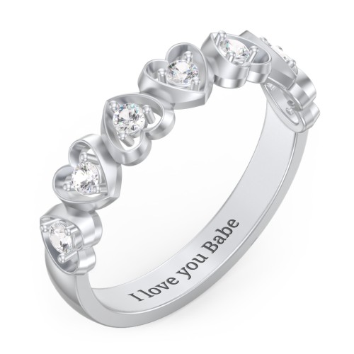 Multi-Heart Ring with Birthstones – Sterling Silver with Cubic Zirconia