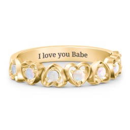 Multi-Heart Ring with Birthstones in 18K Gold Plated Silver with Opal