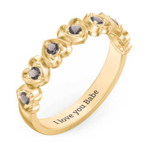 Multi-Heart Ring with Birthstones – 18K Gold Plated Silver with Smokey Quartz