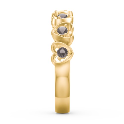 Multi-Heart Ring with Birthstones – 18K Gold Plated Silver with Smokey Quartz