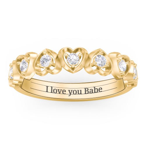 Multi-Heart Ring with Birthstones – 18K Gold Plated Silver with Diamond
