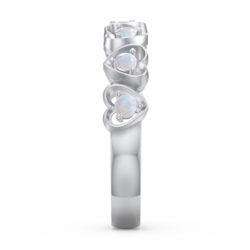 Multi-Heart Ring with Birthstones – Sterling Silver with Opal