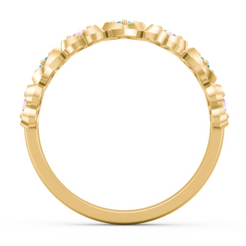 Multi-Heart Ring with Birthstones – 9kt Yellow Gold with Pink Tourmaline and Mint Premium Zirconia