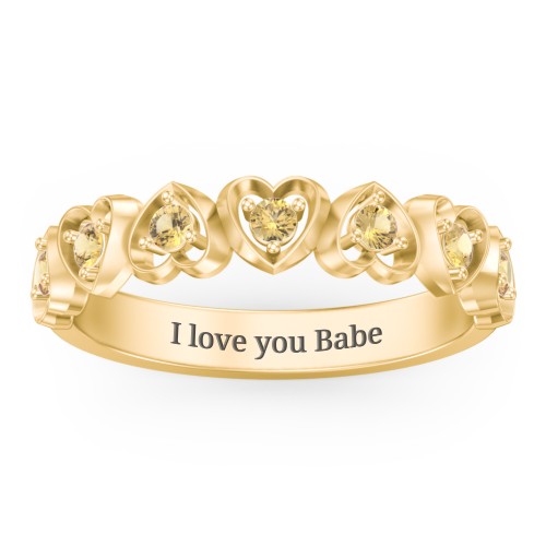Multi-Heart Ring with Birthstones – 9kt Yellow Gold with Citrine