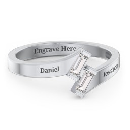 Engravable Slanted Baguette Ring in 925 Sterling Silver with White Sapphire