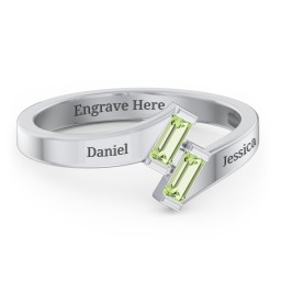 Engravable Slanted Baguette Ring in 925 Sterling Silver with Peridot