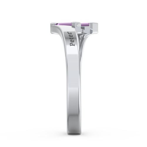 Engravable Slanted Baguette Ring – Sterling Silver with Amethyst
