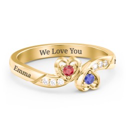 Duo of Hearts Ring in 18K Gold Plated Silver with Garnet, Blue Sapphire, and White Premium Zirconia