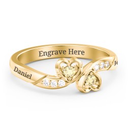 Duo of Hearts Ring in 18K Gold Plated Silver with Citrine and White Premium Zirconia