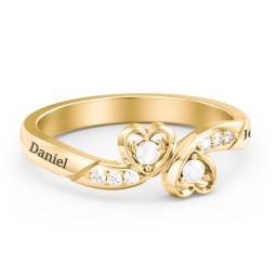 Duo of Hearts Ring in 18K Gold Plated Silver with Opal and White Premium Zirconia