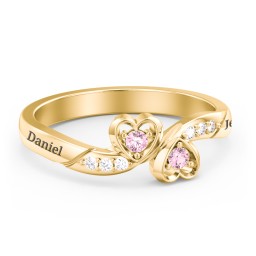 Duo of Hearts Ring in 18K Gold Plated Silver with Pink Tourmaline and White Premium Zirconia