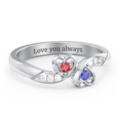 Duo of Hearts Ring – 9kt Yellow Gold with Garnet, Blue Sapphire, and White Premium Zirconia