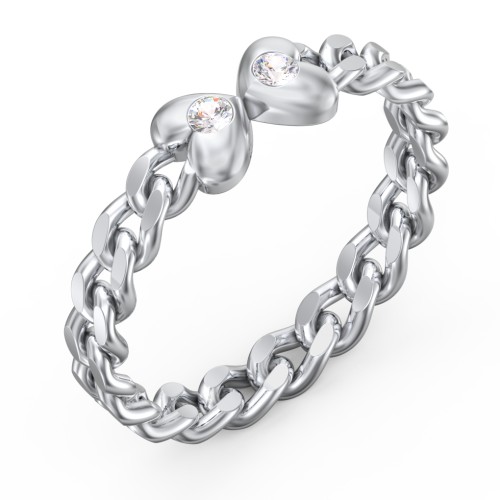 Curb Link Chain Heart Ring – Sterling Silver with Cubic Zirconia
