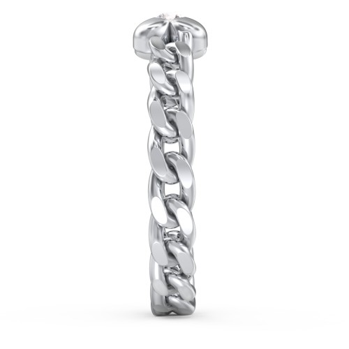 Curb Link Chain Heart Ring – Sterling Silver with Cubic Zirconia