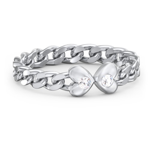 Curb Link Chain Heart Ring – Sterling Silver with Cubic Zirconia