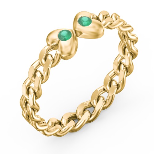Curb Link Chain Heart Ring – 18K Gold Plated Silver with Emerald