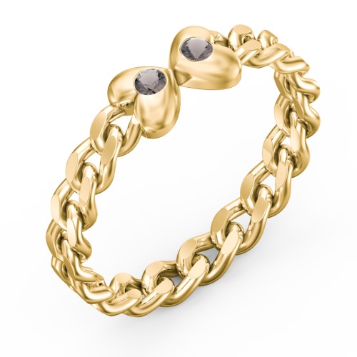 Curb Link Chain Heart Ring – 18K Gold Plated Silver with Smokey Quartz