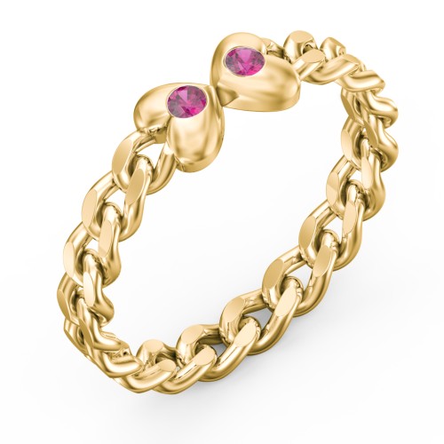 Curb Link Chain Heart Ring – 18K Gold Plated Silver with Ruby