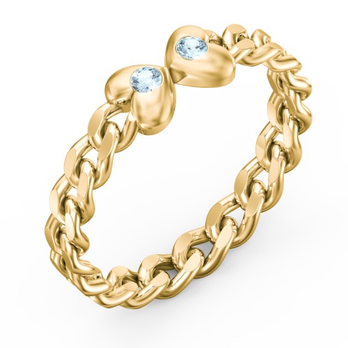 Curb Link Chain Heart Ring – 18K Gold Plated Silver with Blue Topaz