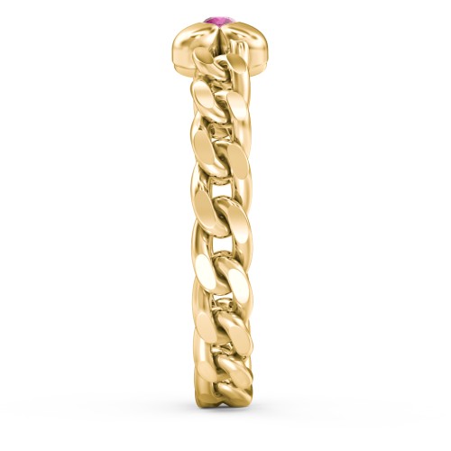 Curb Link Chain Heart Ring – 18K Gold Plated Silver with Ruby