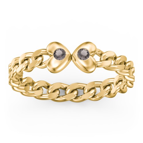 Curb Link Chain Heart Ring – 18K Gold Plated Silver with Smokey Quartz