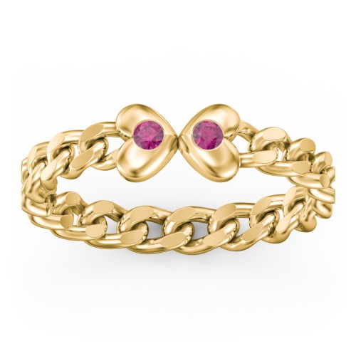 Curb Link Chain Heart Ring – 18K Gold Plated Silver with Ruby