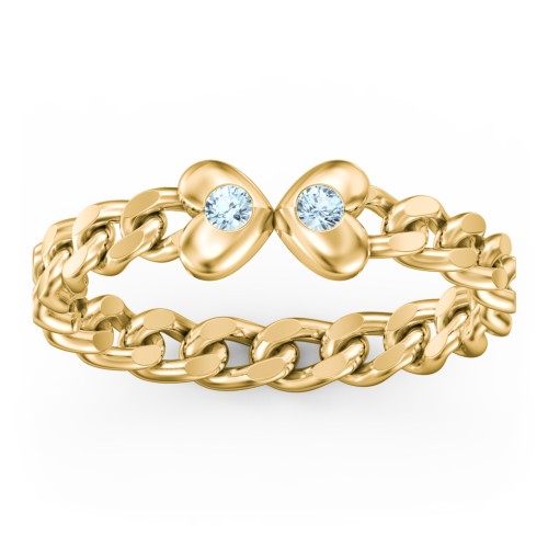 Curb Link Chain Heart Ring – 18K Gold Plated Silver with Blue Topaz
