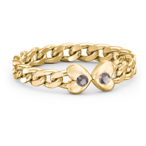 Curb Link Chain Heart Ring – 18K Gold Plated Silver with Smokey Quartz