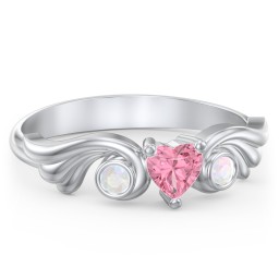 Angel Wing Ring with Heart Shaped Gemstone