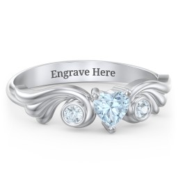 Angel Wing Ring with Heart Shaped Gemstone