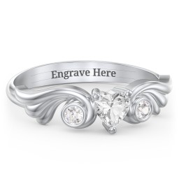 Angel Wing Ring with Heart Shaped Gemstone