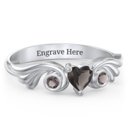 Angel Wing Ring with Heart Shaped Gemstone