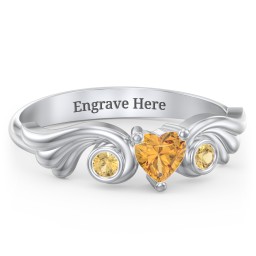 Angel Wing Ring with Heart Shaped Gemstone